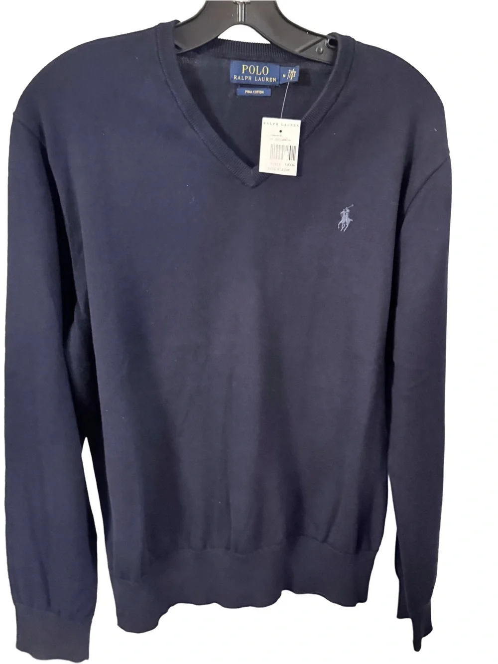 Polo Ralph Lauren Men’s Cotton V-Neck Sweater Navy Blue Sz M NWT
